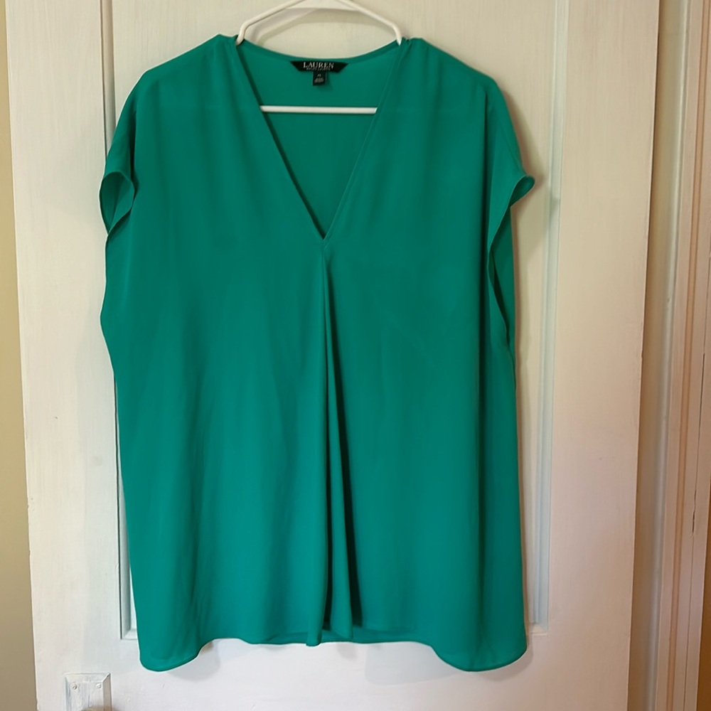 Lauren Ralph Lauren Teal Sheer Sleeveless Shirt XL